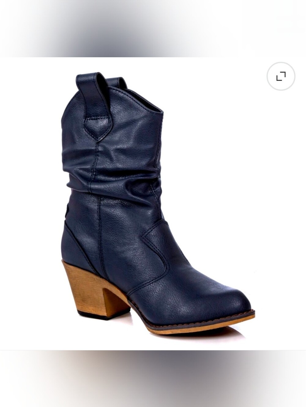 BlackMid-Calf Western Boot with Block Heel